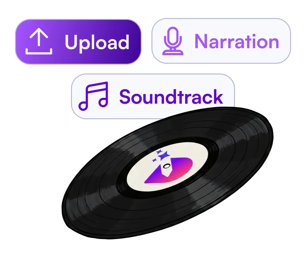 InstaDoodle audio options: upload, narration and soundtrack