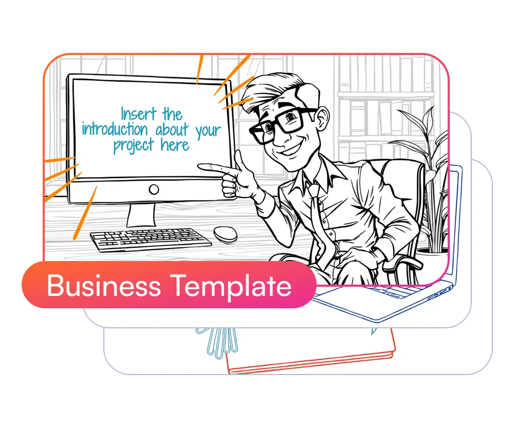 InstaDoodle business template showing a sketched presenter pointing at a computer screen